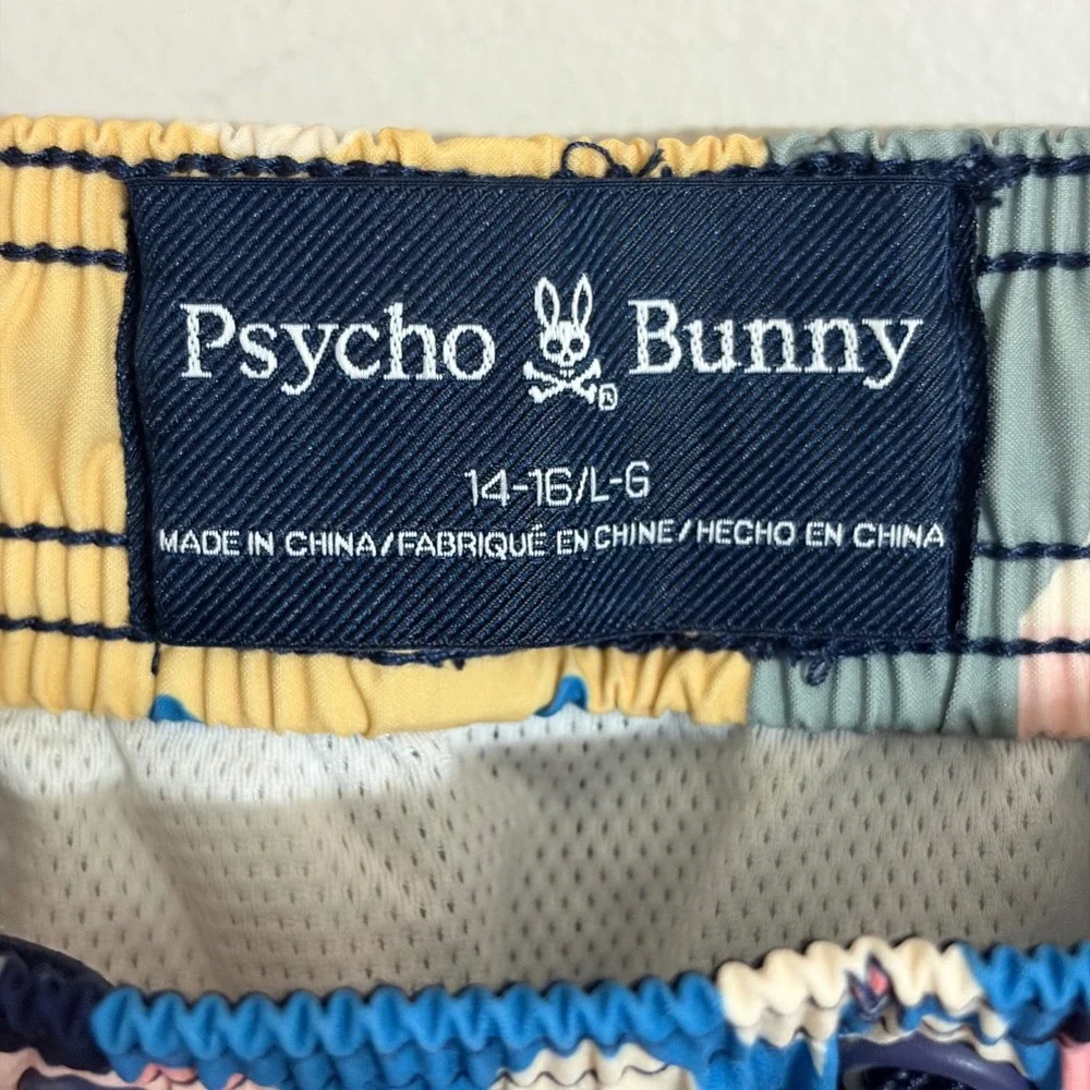 Psycho Bunny Boys Swim Trunks Size 14-16 L Large Multicolor Graphic Board Shorts